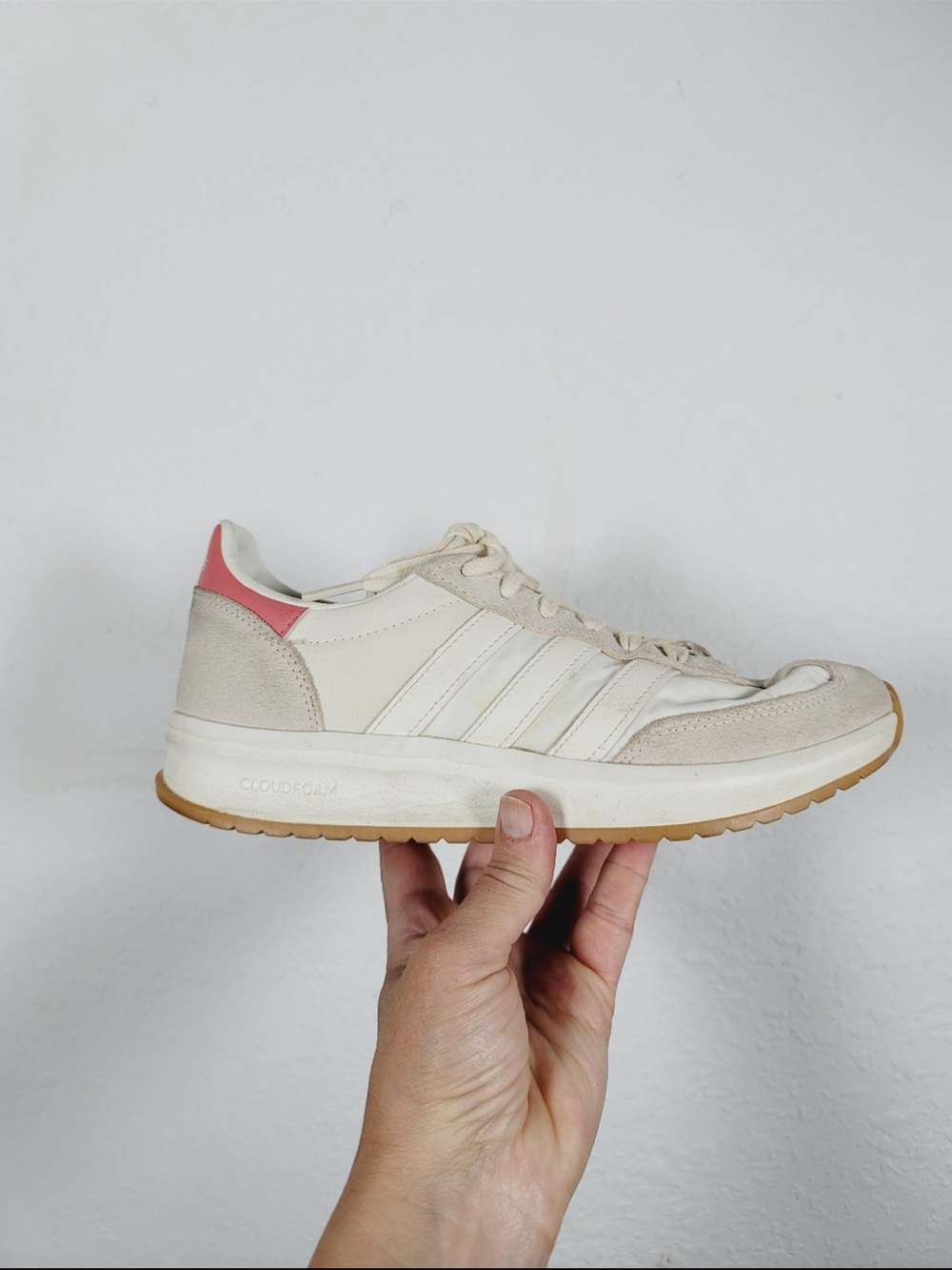 Adidas CLOUDFOAM Cream & Pink Casual Sneaker, Size 8